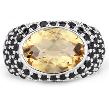 Load image into Gallery viewer, 6.76 Carat Genuine Citrine and Black Spinel .925 Sterling Silver Ring

