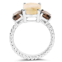 Load image into Gallery viewer, 5.75 Carat Genuine Golden Rutile &amp; Smoky Quartz .925 Sterling Silver Ring
