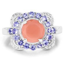 Load image into Gallery viewer, 2.87 Carat Genuine Peach Moonstone and Tanzanite .925 Sterling Silver Ring

