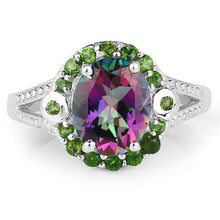 Load image into Gallery viewer, 3.92 Carat Genuine Mystic Quartz&amp; Chrome Diopside .925 Sterling Silver Ring
