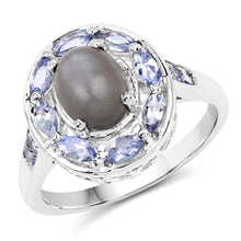 Load image into Gallery viewer, 2.35 Carat Genuine Grey Moonstone and Tanzanite .925 Sterling Silver Ring
