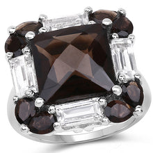 Load image into Gallery viewer, 7.43 Carat Genuine Smoky Quartz &amp; White Topaz .925 Sterling Silver Ring
