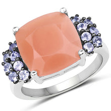 Load image into Gallery viewer, 6.18 Carat Genuine Peach Moonstone and Tanzanite .925 Sterling Silver Ring
