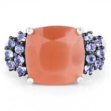 Load image into Gallery viewer, 6.18 Carat Genuine Peach Moonstone and Tanzanite .925 Sterling Silver Ring
