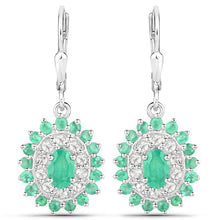 Load image into Gallery viewer, 6.53 Carat Genuine Zambian Emerald and White Topaz .925 Sterling Silver 3 Piece Jewelry Set (Ring, Earrings, and Pendant w/ Chain)
