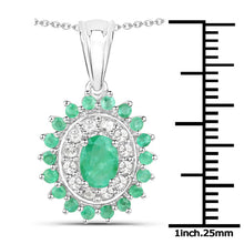 Load image into Gallery viewer, 6.53 Carat Genuine Zambian Emerald and White Topaz .925 Sterling Silver 3 Piece Jewelry Set (Ring, Earrings, and Pendant w/ Chain)
