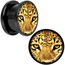 Load image into Gallery viewer, Full Color Leopard Eyes Black Anodized Screw Fit Plug Set 9/16
