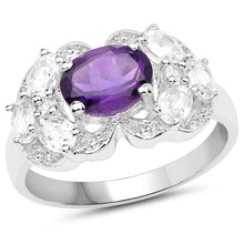 Load image into Gallery viewer, 2.75 Carat Genuine Amethyst and White Zircon .925 Sterling Silver Ring
