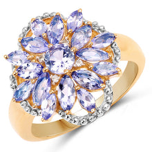 Load image into Gallery viewer, 14K Yellow Gold Plated 2.01 Carat Genuine Tanzanite &amp; White Topaz .925 Sterling Silver Ring
