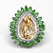 Load image into Gallery viewer, 7.02 Carat Genuine Citrine and Chrome Diopside .925 Sterling Silver Ring
