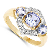 Load image into Gallery viewer, 14K Yellow Gold Plated 1.58 Carat Genuine Tanzanite and White Topaz .925 Sterling Silver Ring
