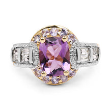 Load image into Gallery viewer, 14K Yellow Gold Plated 2.28 Carat Genuine Amethyst, Tanzanite And White Topaz .925 Sterling Silver Ring
