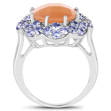 Load image into Gallery viewer, 7.20 Carat Genuine Peach Moonstone and Tanzanite .925 Sterling Silver Ring
