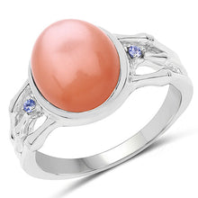 Load image into Gallery viewer, 6.54 Carat Genuine Peach Moonstone and Tanzanite .925 Sterling Silver Ring
