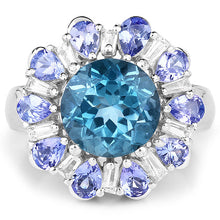 Load image into Gallery viewer, 6.19 Carat Genuine London Blue Topaz, Tanzanite &amp; White Topaz .925 Sterling Silver Ring
