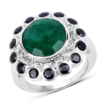 Load image into Gallery viewer, 6.88 Carat Dyed Emerald &amp; Blue Sapphire .925 Sterling Silver Ring
