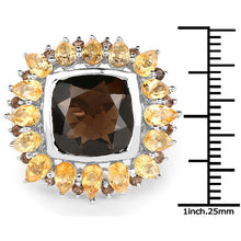 Load image into Gallery viewer, 9.16 Carat Genuine Smoky Quartz &amp; Citrine .925 Sterling Silver Ring
