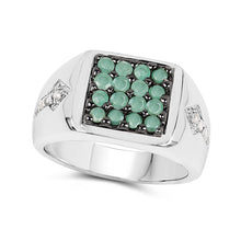 Load image into Gallery viewer, 0.60 Carat Genuine Emerald &amp; White Diamond .925 Sterling Silver Ring
