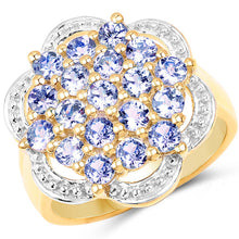 Load image into Gallery viewer, 14K Yellow Gold Plated 1.52 Carat Genuine Tanzanite .925 Sterling Silver Ring

