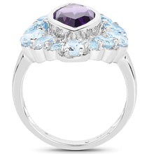 Load image into Gallery viewer, 5.30 Carat Genuine Amethyst and Blue Topaz .925 Sterling Silver Ring

