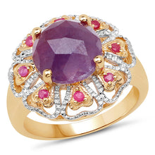 Load image into Gallery viewer, 14K Yellow Gold Plated 5.55 Carat Genuine Pink Sapphire &amp; Ruby .925 Sterling Silver Ring
