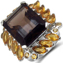 Load image into Gallery viewer, 17.85 Carat Genuine Smoky Quartz &amp; Citrine .925 Sterling Silver Ring
