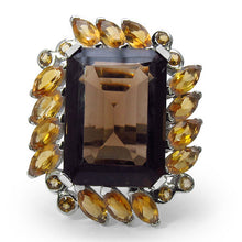 Load image into Gallery viewer, 17.85 Carat Genuine Smoky Quartz &amp; Citrine .925 Sterling Silver Ring
