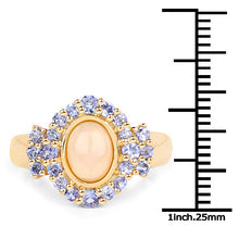 Load image into Gallery viewer, 14K Yellow Gold Plated 1.74 Carat Genuine Ethiopian Opal and Tanzanite .925 Sterling Silver Ring
