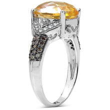 Load image into Gallery viewer, 4.69 Carat Genuine Citrine, Champagne Diamond &amp; White Diamond .925 Sterling Silver Ring
