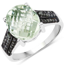 Load image into Gallery viewer, 4.26 Carat Genuine Green Amethyst and Green Diamond .925 Sterling Silver Ring
