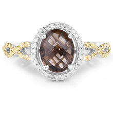 Load image into Gallery viewer, 1.90 Carat Genuine Smoky Quartz, Yellow Diamond &amp; White Diamond .925 Sterling Silver Ring

