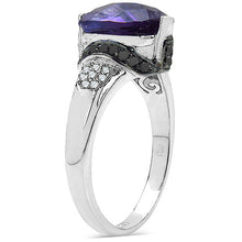 Load image into Gallery viewer, 3.71 Carat Genuine Amethyst, Black Diamond &amp; White Diamond .925 Sterling Silver Ring

