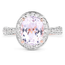 Load image into Gallery viewer, 14K Rose Gold Plated 3.86 Carat Genuine Kunzite and White Zircon .925 Sterling Silver Ring
