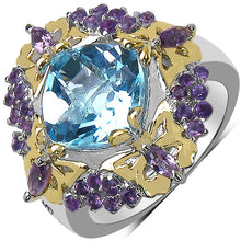 Load image into Gallery viewer, 5.66 Carat Genuine Blue Topaz, Amethyst &amp; White Diamond .925 Sterling Silver Ring
