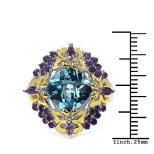 Load image into Gallery viewer, 5.66 Carat Genuine Blue Topaz, Amethyst &amp; White Diamond .925 Sterling Silver Ring
