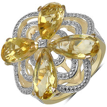 Load image into Gallery viewer, 14K Yellow Gold Plated 8.81 Carat Genuine Citrine &amp; White Diamond .925 Sterling Silver Ring

