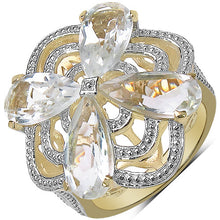 Load image into Gallery viewer, 14K Yellow Gold Plated 6.69 Carat Genuine Crystal Quartz &amp; White Diamond .925 Sterling Silver Ring
