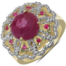 Load image into Gallery viewer, 14K Yellow Gold Plated 5.56 Carat Genuine Pink Sapphire, Ruby &amp; White Diamond .925 Sterling Silver Ring
