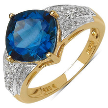 Load image into Gallery viewer, 18K Yellow Gold Plated 3.83 Carat Genuine London Blue Topaz &amp; White Topaz .925 Sterling Silver Ring
