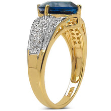 Load image into Gallery viewer, 18K Yellow Gold Plated 3.83 Carat Genuine London Blue Topaz &amp; White Topaz .925 Sterling Silver Ring
