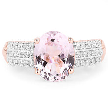 Load image into Gallery viewer, 14K Rose Gold Plated 3.27 Carat Genuine Kunzite Oval and White Zircon .925 Sterling Silver Ring Ring
