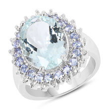 Load image into Gallery viewer, 5.30 Carat Genuine Aquamarine, Tanzanite &amp; White Topaz .925 Sterling Silver Ring
