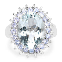 Load image into Gallery viewer, 5.30 Carat Genuine Aquamarine, Tanzanite &amp; White Topaz .925 Sterling Silver Ring
