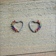 Load image into Gallery viewer, 16G 5/16 Rainbow Gem Pride Heart Left Ear Closure Ring
