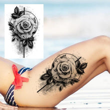Load image into Gallery viewer, Realistic Big Flower Temporary Waterproof Sticker Tattoos For Body Painting Arm Legs Fake Black Rose Tattoos For Womens
