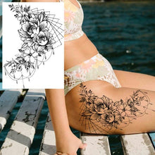 Load image into Gallery viewer, Realistic Big Flower Temporary Waterproof Sticker Tattoos For Body Painting Arm Legs Fake Black Rose Tattoos For Womens
