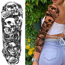 Load image into Gallery viewer, Realistic Full Arm Temporary Tattoos Sleeve Fake Tatoos Warrior Lion Tiger Flower Waterproof Tattoo Stickers For Womens Mens
