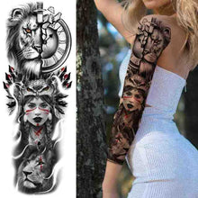 Load image into Gallery viewer, Realistic Full Arm Temporary Tattoos Sleeve Fake Tatoos Warrior Lion Tiger Flower Waterproof Tattoo Stickers For Womens Mens
