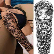 Load image into Gallery viewer, Realistic Full Arm Temporary Tattoos Sleeve Fake Tatoos Warrior Lion Tiger Flower Waterproof Tattoo Stickers For Womens Mens
