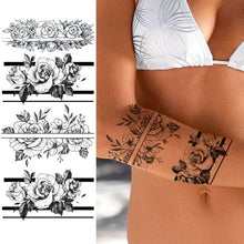 Load image into Gallery viewer, Realistic Sketches Black Flowers Temporary Waterproof Flower Tattoos Modern Body Arm Drawing For Womens
